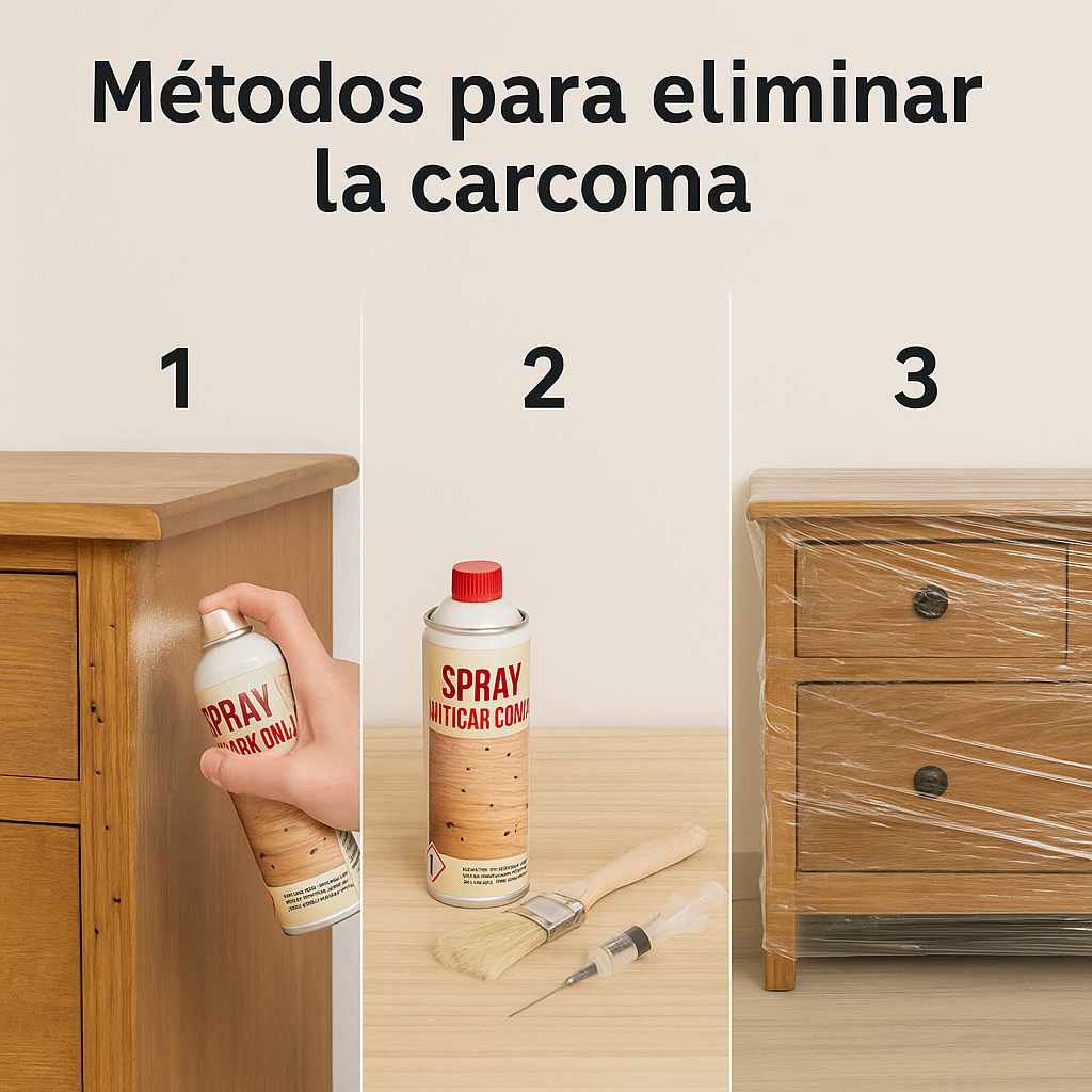 Como eliminar la carcoma en casa, con producto insecticida y sellando el muebles afectado en plastico